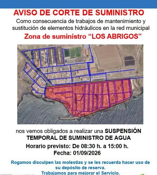 Corte programado del suministro de agua en Los Abrigos