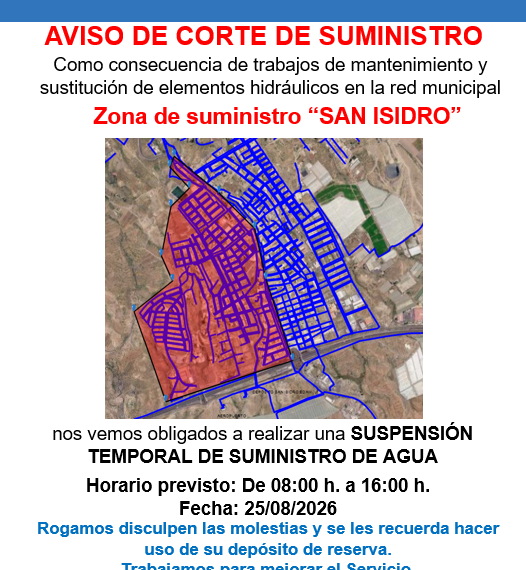Corte programado del suministro de agua en San Isidro